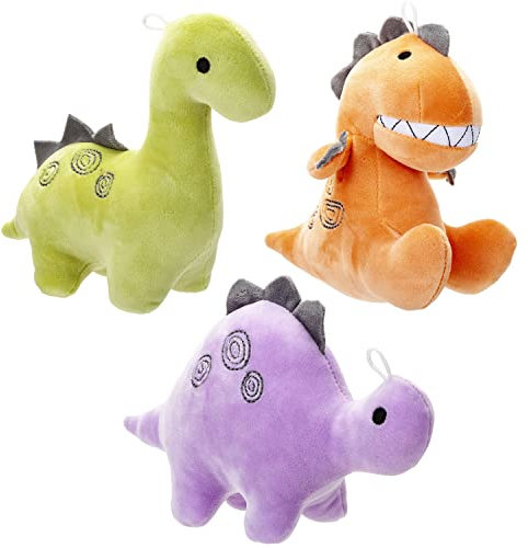 VFM - Dinosaur Soft Toy 18cm - Purple Stegosaurus, Orange T-Rex and Green Diplodocus. Plush Toys Oh So Soft Fabric (3 Pack)