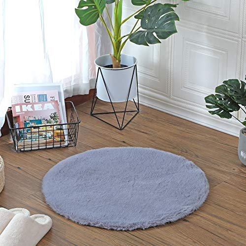 HEQUN Weicher Kunstkaninchenfell-Teppich|Kurzfell-Teppich Kunstfell Hasenfell Imitat | Lammfell-Teppich | Kunstfell Schaffell Imitat | Faux Bett-Vorleger oder Matte für Stuhl Sofa (Grau, 60 x 60 cm)