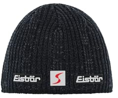 Eisbär René Skipool Mütze Beanie Strickmütze Wollmütze Wintermütze Skimütze (One Size - schwarz-blau)