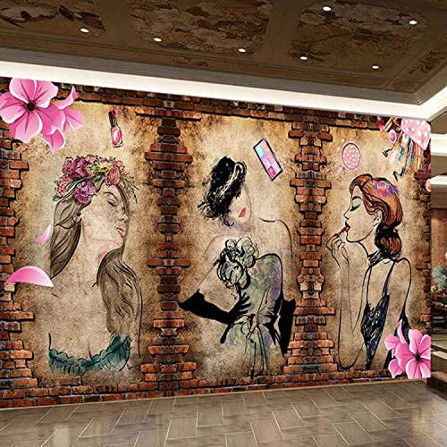 Papier Peint 3D Mural Salon De Coiffure De Beauté Nostalgique Rétro Papier Peint Photo Motif Papier Peint Autocollants Maison Chambre Mur Affiche Décoration Pour Salon Bureau Chambre Sal 350 x 256 cm