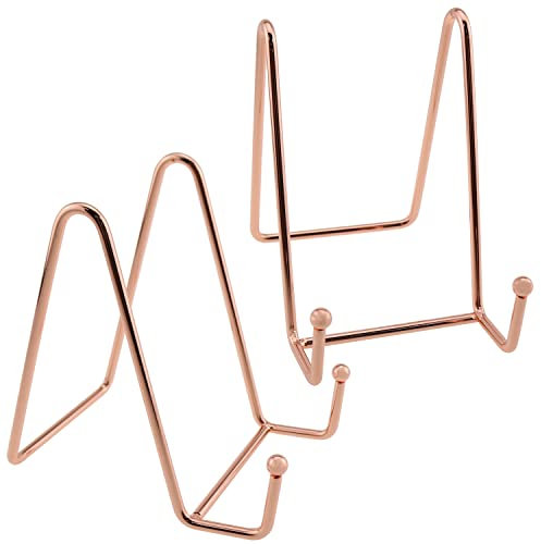 Heyous Plate Stands for Display 2PCS 4.5 Inch /11.4cm Rose Gold Display Stands for Plate, Metal Frame Holder Stand for Picture Decorative Plate Book Photo Easel, Plate Holder Display Stand