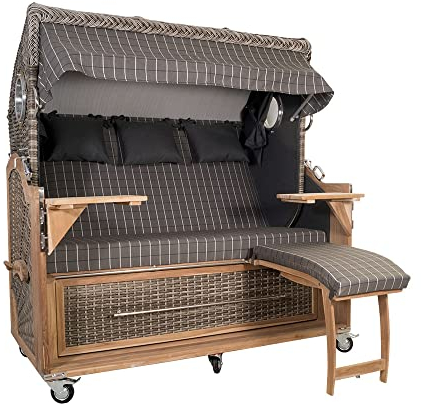 Strandkorb Kampen Spezial 3-Sitzer White Oak Set 1 inkl. Industrierollen und Hydraulikdämpfer