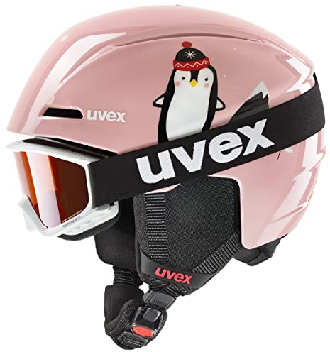 uvex viti Set - Leichter Skihelm & Skibrille für Kinder - individuelle Größenanpassung - beschlagfrei - pink Penguin - 46-50 cm