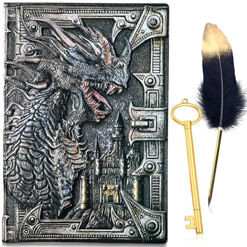 LaVenty DND Zubehör DND Journal Notebook Dungeons DND Drache Tagebuch 3D geprägtes Ledertagebuch D&D Daily 3D Drachen Vintage Tagebuch+Stift Geburtstag für Männer Frauen Erwachsene
