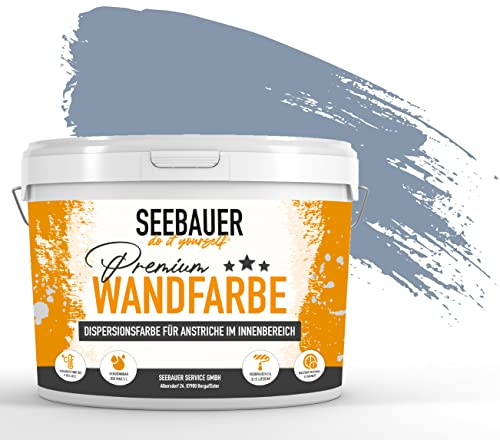 SEEBAUER diy Wandfarbe Blau 5L für Innen (No. 843 Pale Heaven) Edelmatte Innenfarbe Blau Lila - Blautöne sehr hohe Deckkraft - Matt, Abwaschbar und Tropffrei