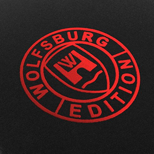 Eight-TEC Nadelfilz Schwarze Fußmatten passend für VW Golf 2 mit Logo Wolfsburg Edition WOB und Rand in rot