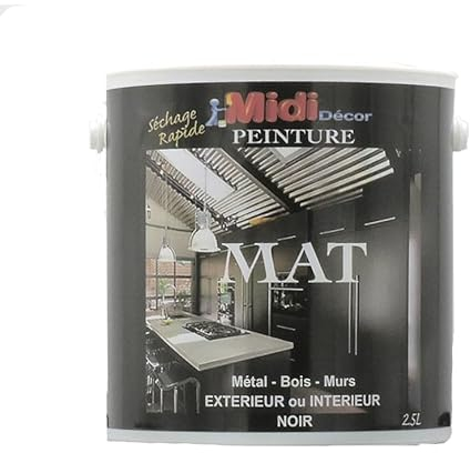 Peinture noire mate pour le métal, le bois, la maçonnerie et le béton pour extérieur et intérieur - séchage rapide 2.5L - 35 mètres carrés