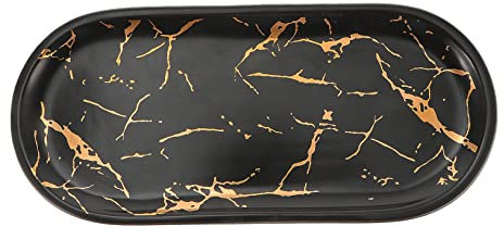 Alipis Assiette de Sushis en Céramique Marbrée Noire, Petit Format, Plateau de Présentation pour Repas ou Bijoux, Facile à Nettoyer