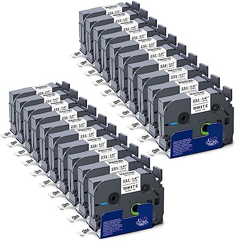 20x XemaX Schriftband Kompatibel für Brother P-touch Bänder TZe-231 Brother 12mm 0,47'' Tape Cassette für Brother PT-1010 H105 H100LB D600 1000 P300BT H100R D400 E100 H110, Schwarz auf Weiß