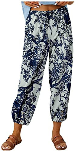 ODJOY-FAN Hose Damen Stretch Leicht Yogahose Lockere Luftig Leinenhose Freizeithose Sommerhose Elegant Boho Haremshose Sommer Große Größen Stretch Strandhose