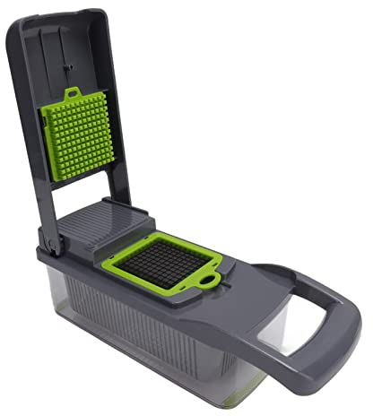 UPQRSG Gemüsehacker, 7 in 1 Gemüsehacker, Würfelschneider, Pommes Frites Schneider mit MEhreren Klingen, Mandoline Lebensmittelschneider, Zwiebelhacker, Salat Kartoffelschneider(Grau)