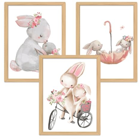 Zamety 3er Set Bilder: Mädchen, kinderzimmer Deko, Tierposter, Babyzimmer Deko Junge, Kinderbilder Ohne Rahmen