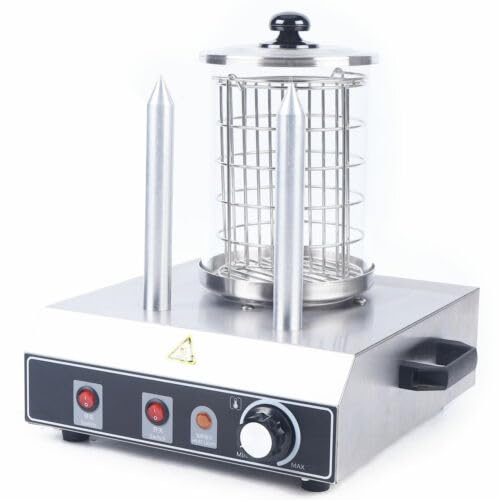 Máquina de Perritos Calientes Hotdog Maker Acero Inoxidable Hot-Dog Machine con 2 Pinchos Cocedor de hot dogs y salchichas para calentar panecillos 422W