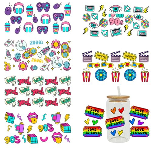 Zayookey 7 Sheets UV DTF Cup Wrap Vintage Theme Transfer Stickers - Rub On, Waterproof for Glass & Plastic Cups, Furniture DIY Crafts