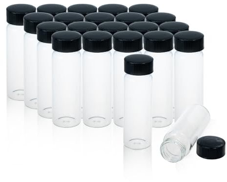 ALWSCI 20pcs 30mL Glas Probe Fläschchen Probenahme Flaschen 24mm schwarz geschlossen Top PP Cap, PE Liner Probe Container Labor Fläschchen 27.5x84mm