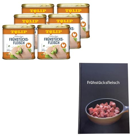 TULIP 6x Hähnchen-Frühstücksfleisch 340g + Kochbuch | Geflügel-Frühstücksfleisch in der Dose und ein passendes gebundenes Kochbuch mit 57 Rezepten | 80% Hühnerfleisch