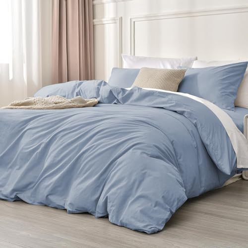 Luofanfei Baumwolle Bettwäsche 200x220 Blau Hellblau Einfarbig Muster Renforce Baumwollbettwäsche Premium Uni Modern Weiche Bettbezuge und Kissenbeüge 80x80 cm mit Reißverschluss