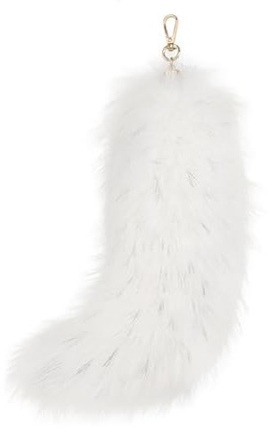 Asudaro Fuchsschwanz Anhänger, Kunstpelz Schwanz Anhänger Plüschschwanz Schlüsselanhänger Fell Schwanz Keychain Charm Anhänger für Geldbeutel Auto Geldbörse, 25CM Weiß