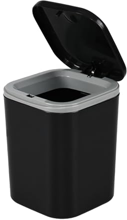 Obstnny 2 Liter Mini Trash Bin with Push Button Lid, Black Desktop Waste Bin, 1 Pack