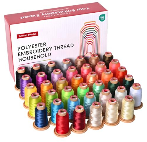 Poolin RICHWORD Maschinenstickgarn, 40 W (108D/2), 800 m, 40 Farben, Polyester-Stickmaschinengarn-Set, jede Rolle für Stickmaschinen und Nähmaschinen