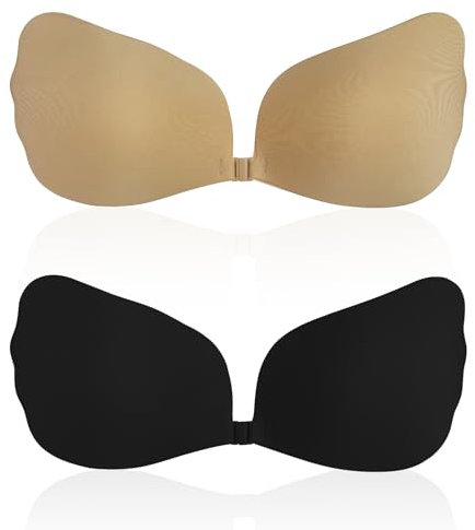Dunkwckore Reggiseno Invisibile Schiena Nuda, 2 Pezzi Reggiseno Senza Spalline Adesivo, Push Up Copricapezzoli Reggiseno, Riutilizzabile Traspirante Alza Seno Adesivo per Festa Matrimonio - C