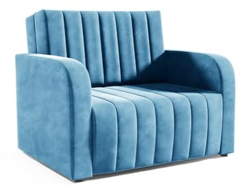 LIKMA 2 Sitzer Sofa mit Schlaffunktion Otto 135 x 90 x 100 cm Velvet Schlafcouch - Moderne Wohnzimmer Couch - Sofa mit Bettfunktion - Schlafsofa Farbe: Türkis, Stoff: Jasmine 85