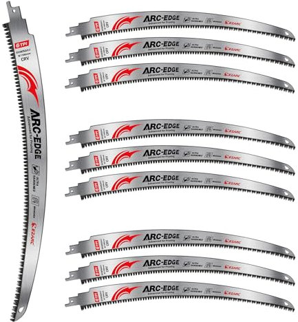 EZARC Lame de scie sabre de 380mm à dents japonaises, pour élagage, avec une bordure arquée et 6 dents par pouce, idéale pour la taille des arbres et la coupe de bois, lot de 10 pièces