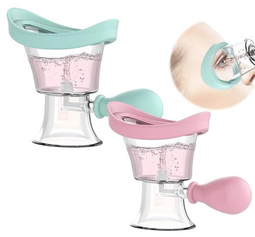 2Pcs Lavage Oculaire Outil, Gobelet Lave-Oeil Portable & Tasse de Lavage des Yeux, Outil Professionnel de Nettoyage Des Yeux, kit de nettoyage des yeux à pression d'air manuelle, Bleu & Rose