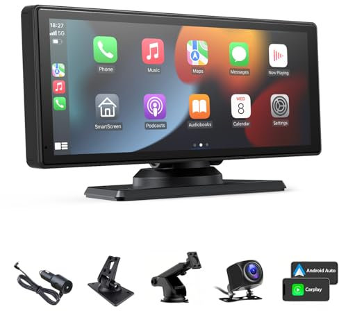 Radio portátil para Coche de 8,88 Pulgadas con Carplay Android Auto, Pantalla HD Carplay para Coches con cámara de Marcha atrás, Bluetooth, Navegación GPS, Mirror Link, Control por Voz