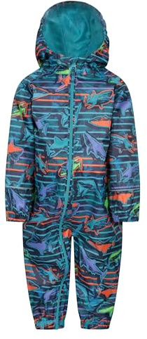 Mountain Warehouse Toddler Puddle Printed Kids Waterproof Rain Suit All in One, Hooded, Outdoor Taped Seams Suit, Breathable & Lightweight Navy Kids Size 2-3 Years