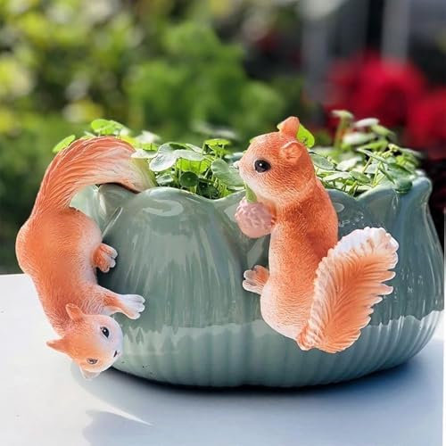 Pinsjar Kreativer Blumentopf Tier Deko Anhänger Hängende Statue für Pflanzgefäße Harz Klettern Skulptur Innen und Außen Dekoration (Eichhörnchen)