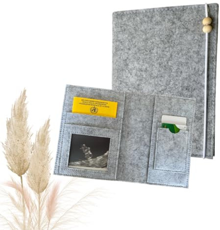 Beliah - Mutterpasshülle aus Filz - Mutterpass Schutzhülle - Organizer - Schwangerschaft - Geschenk für Schwangere - Dokumententasche (Grau ohne Aufdruck)