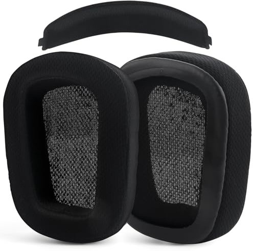 G933 Netzstoff-Ohrpolster und Kopfband, Ersatz-Ohrpolster, kompatibel mit Logitech G933, G935, G633, Komfort-Ohrenschützer, Memory-Schaum, Ersatz-Ohrpolster, Ohrmuscheln, Reparaturteile (schwarz)