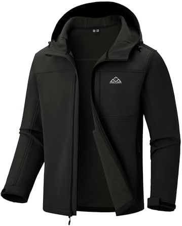 donhobo Men's Outdoor Softshell Hiking Jackets,Men's Waterproof Winter Fleece Coats,Outdoor Windproof Rainproof Warm Many Pockets jacket With Hood Black M