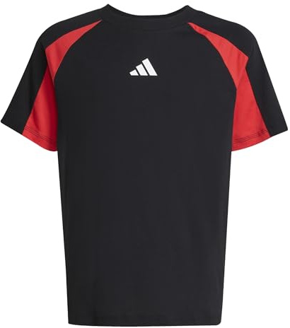 adidas Unisex Kinder Seasonal Essentials Colorblock T-Shirt, Black/Pure Ruby/White, 13-14 Years