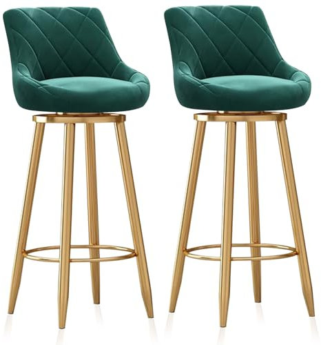 Guyifuny Barhocker für die Küche, 2er-Set, drehbare Barstühle aus Samt, Barhocker für die Theke mit Goldener Rückenlehne, weich gepolsterte Esszimmerstühle für die Hausbar, Bistro, Grün, 65 cm