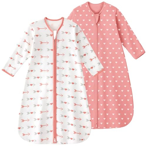 Yoofoss 2er Pack Baby Schlafsack Sommer 100% Baumwolle 0.5 Tog Sommerschlafsack mit Ärmel Tragbare Decke Babyschlafsack Weich Schlafstrampler 90 cm für Neugeborene Kleinkinder 18-24 Monate