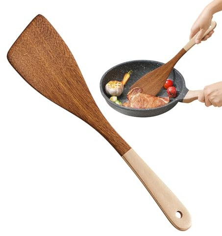 Spatule En Bois,Spatule En Bois Pour La Cuisine,Spatule Plate Inclinée Pour Tourne-bois À Long Manche,Spatule Antiadhésive Polyvalente, Ustensiles De Cuisine, Spatule Pour Poêle Antiadhésive