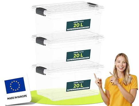 uandu Aufbewahrungsbox mit deckel klein, 3er Set BPA Frei Kunststoff, Aufbewahrungsboxen mit deckel, Plastikbox, Plastic Storage box, Stapelbar - 20Lx3