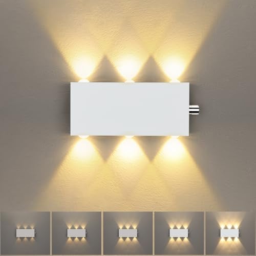 Lightess Wandlampe mit Schalter Dimmbare Wandleuchte Innen Weiß Warmweiß | Up Down Leuchte, 0-100% dimmbar, 6W 600LM 3000K, Alu 18x8x3cm, AC85-266V, für Wohnzimmer Schlafzimmer Flur Treppenhaus