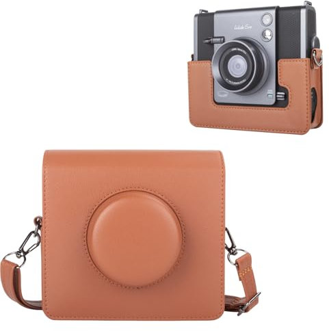 HIYQIN Retro Kameratasche für Fujifilm Instax Wide EVO, für INSTAX Wide EVO Tasche Schutzhülle mit Verstellbarem Schultergurt - Braun