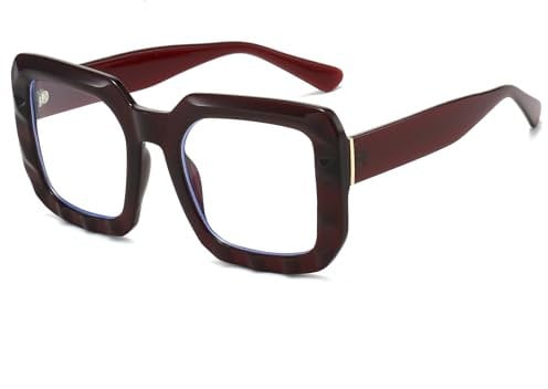 YAMEIZE Quadrat Blaulichtfilter Brille für Damen Retro Oversized Übergröße Groß Rahmen Blaulichtfilter Anti Blaulicht Brille Computerbrille Lesebrille