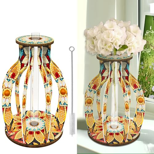 CXINLky Diamond Art Painting Blumenvase, Kreativ Diamond Art Mandala Reagenzgläser mit Bürste, Reagenzglas Vase für Hydrokultur Pflanzen, Tisch Hause Büro Wohnzimmer Deko-03-Mandala