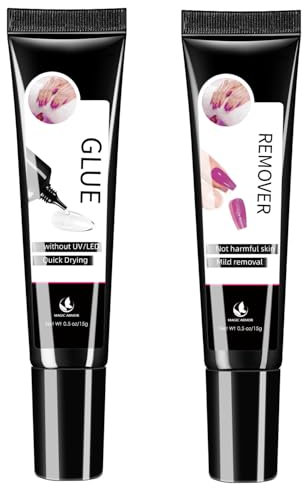 Colle à ongles améliorée et dissolvant pour faux ongles, 15 g, pas besoin de lampe UV, colle à ongles gel, séchage rapide, kit longue durée pour faux ongles en acrylique, gel adhésif