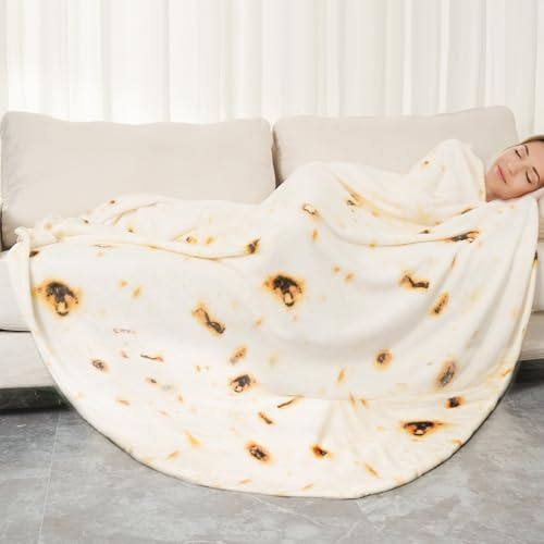 JRDSEUKO Burritos Tortilla-Überwurfdecke, doppelseitig, originelle Tortilla-Decke, lustige, realistische Lebensmitteldecke, 300 g/m², weiche und bequeme Flanelldecke, 180 cm