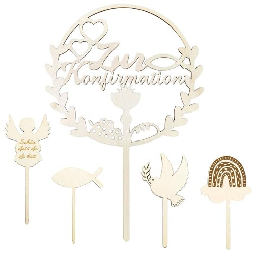 DYKeWei DIY Gott Kuchen Topper Taufe Holz Erste Kuchen Pick Taufe Gott Kuchen Dekorationen Für Thema Party Geburtstag Party Supplies Rehkitz (B, One Size)