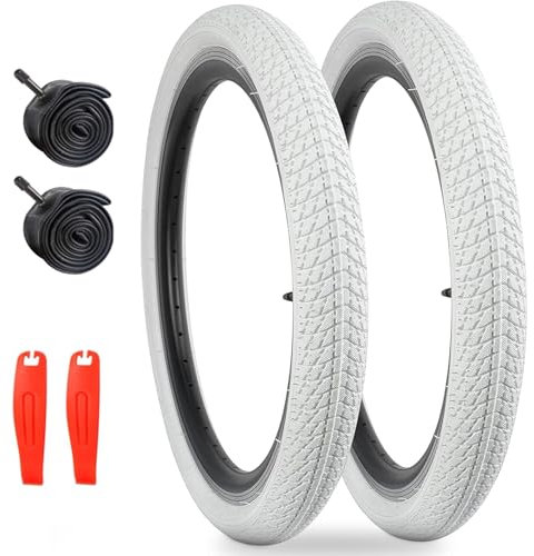 ZUKKA Pack de 2 neumáticos de bicicleta de 20 pulgadas 20 x 1,75 cm, color blanco, abrigo 47-406 y 2 paquetes de 20 pulgadas para MTB, bicicleta infantil, bicicleta para estudiantes, bicicleta para