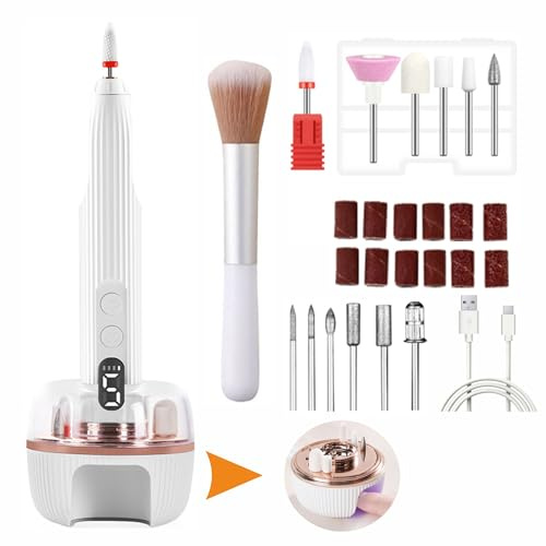 Nail Drill, Electric Nail File Professional - Nail Filer with U V Lamp for Acrylic Gel Nails, Cordless Nail Drill Machine Polishing Tool Manicure Pedicure Kit Efile Nail Grinder for Salon Home
