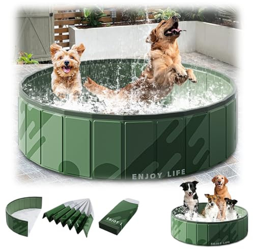 Foldable Dog Swimming Pool, 2025 Neu Hundebadewanne Vielseitig Planschbecken Hund Tragbar Katzenpool für Garten Robust Outdoor Hundepool (Dunkelgrün, Durchmesser 80cm, Höhe 20cm)