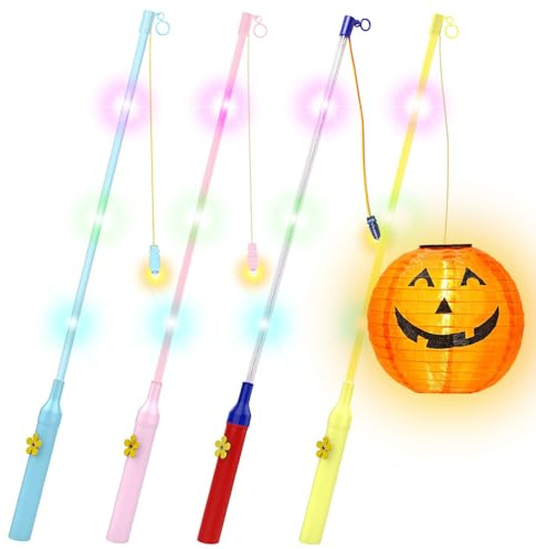 KKSTOTO Laternenstab Kinder, 4 Stück Laternenstäbe mit 4 Warmes Licht, Kindgerecht, Hell, Stabil, Elektronischer Laternen Stab 40 cm, für St. Martin, Kinderfesten, Halloween, Laternenumzüge, Karneval